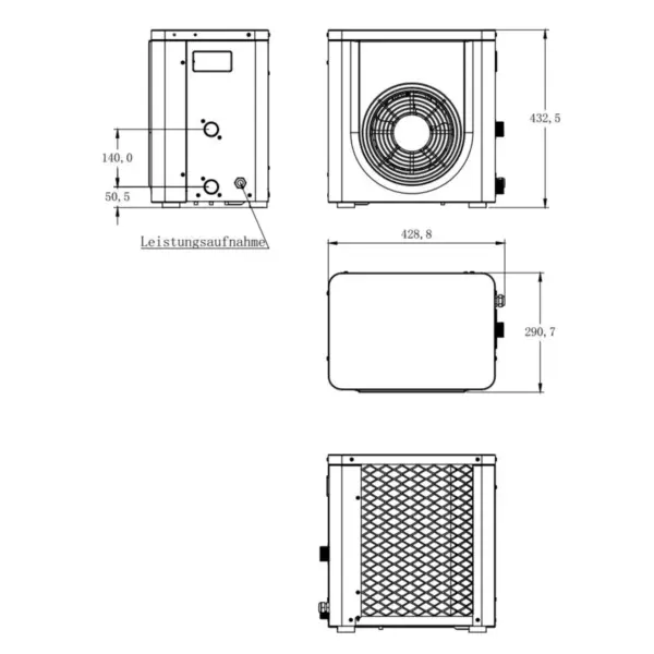 Waermepumpe Poolstyle Mini Technische Zeichnung.webp