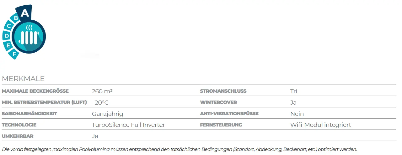Wärmepumpe Für öffentliche Becken Aquax Jumbo Merkmale